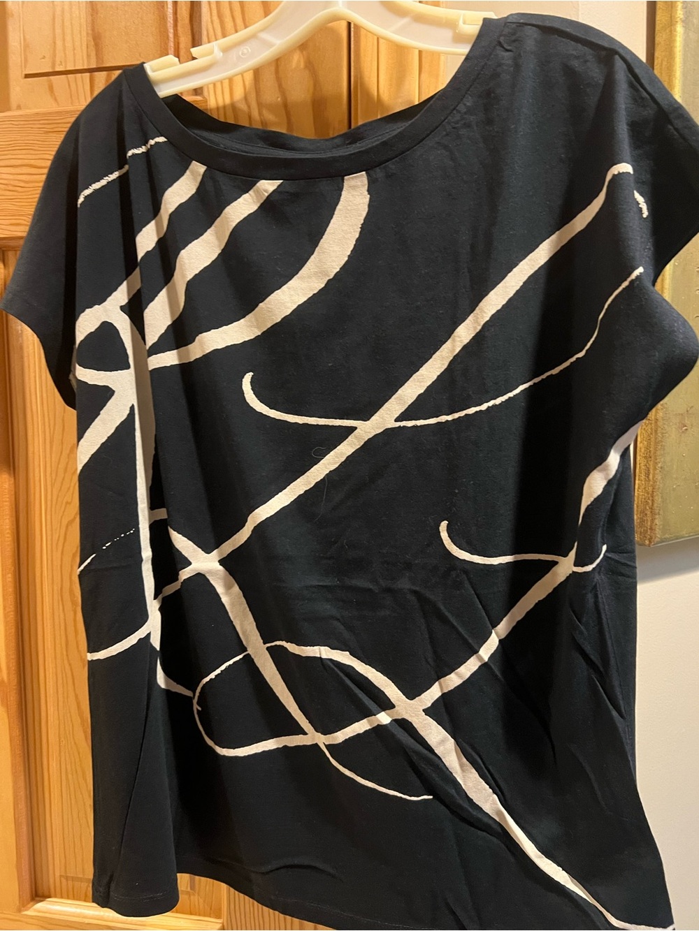 Ralph Lauren Black Top with Taupe Abstract Brushstroke Print~XLNew with Tags $59